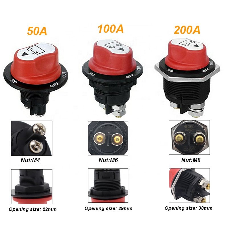 DC12V 24V 50A 100A 200A 300A Marine Boat Car RV Battery Disconnect Isolator Cut Off on Off Kill Switch
