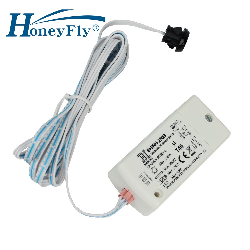 HoneyFly Cabinet Light Switch BHIRH-250B IR Sensor Switch Used Inside Cabinet (Open Door, Light On/Close Door, Light Off)