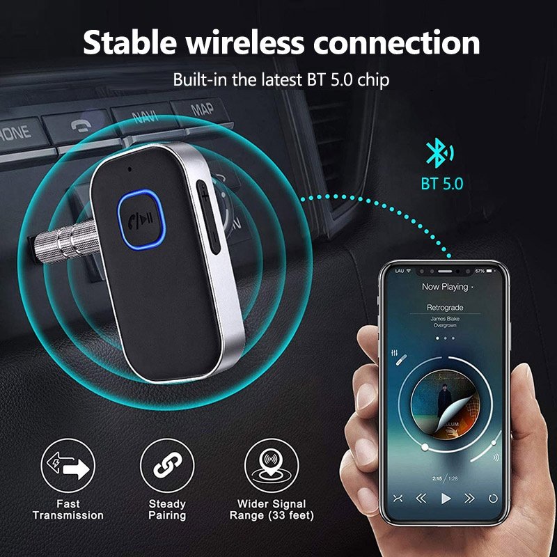 Bluetooth Wireless J22 Car Receiver 2 Devices 3.5mm AUX Music Stereo Player AUX 3.5mm Handsfree Car Kit Bluetooth Receiver