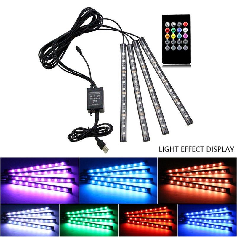 Car Interior Atmosphere Lamp Kit RGB Led Strip Music IR Remote Control Car Decoration Light