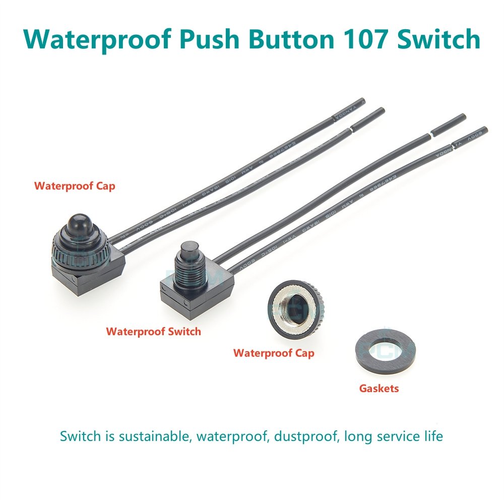 KP107 Waterproof RV Push Button ON/OFF SPST Switch 12V Lead Wire for Automation Motorcycle Car Truck Yacht Outdoor LED Light ATV