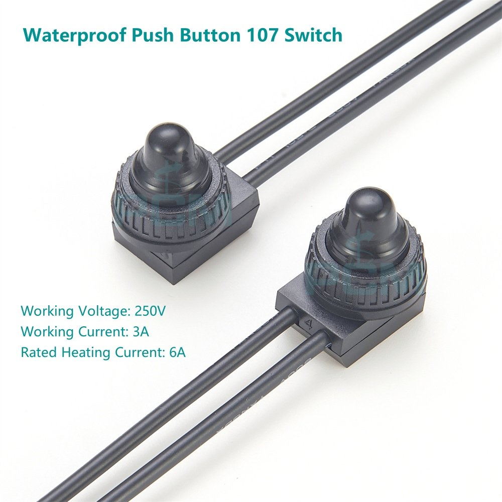 KP107 Waterproof RV Push Button ON/OFF SPST Switch 12V Lead Wire for Automation Motorcycle Car Truck Yacht Outdoor LED Light ATV