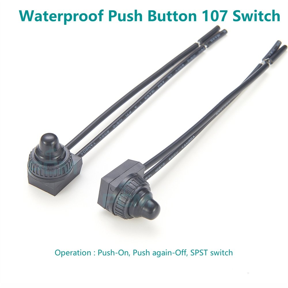 KP107 Waterproof RV Push Button ON/OFF SPST Switch 12V Lead Wire for Automation Motorcycle Car Truck Yacht Outdoor LED Light ATV