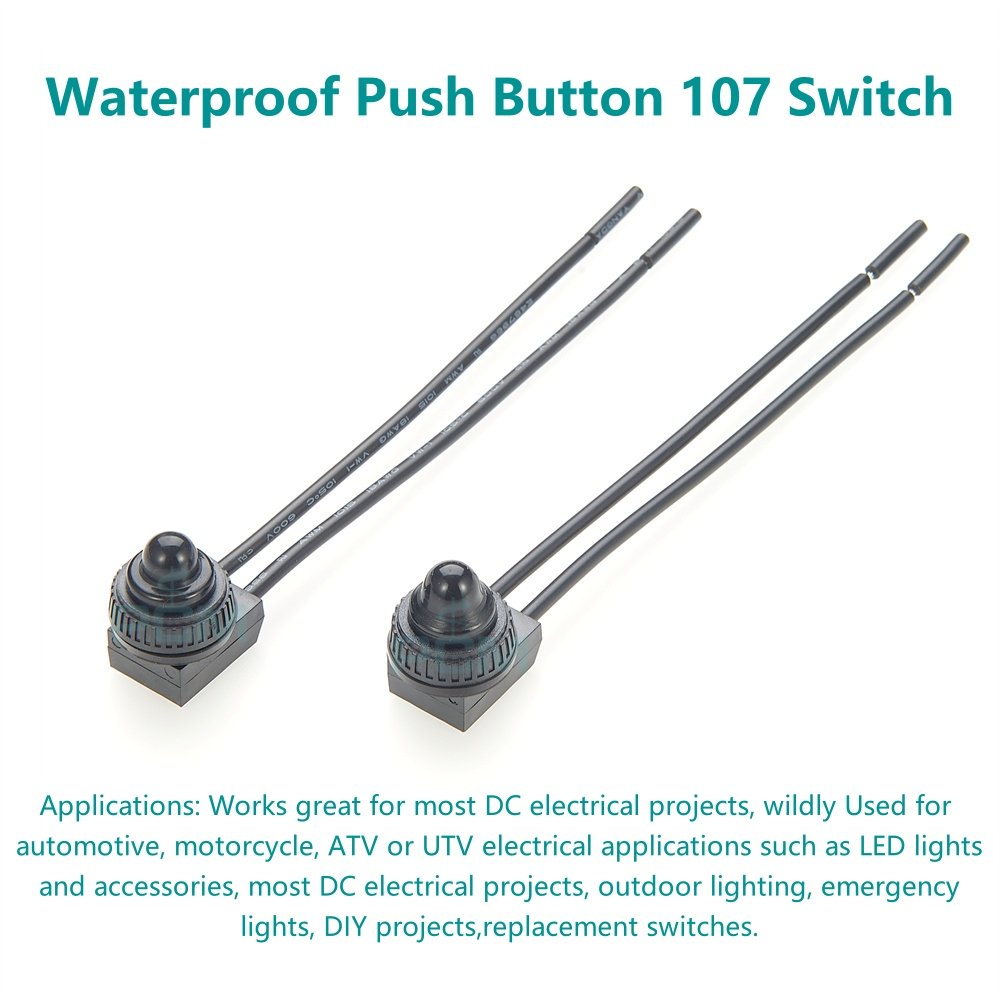 KP107 Waterproof RV Push Button ON/OFF SPST Switch 12V Lead Wire for Automation Motorcycle Car Truck Yacht Outdoor LED Light ATV