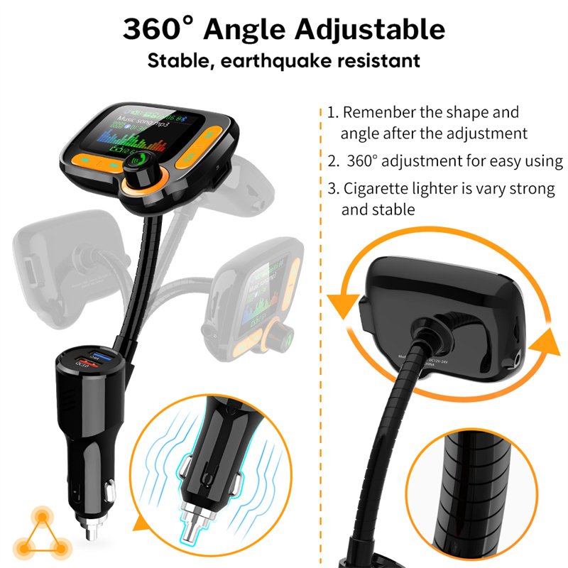 Wireless In-Car FM Modulator Handsfree Car Kit FM Radio Transmitter TF Card Support Dual USB Car Charger Stereo Mp3 Player