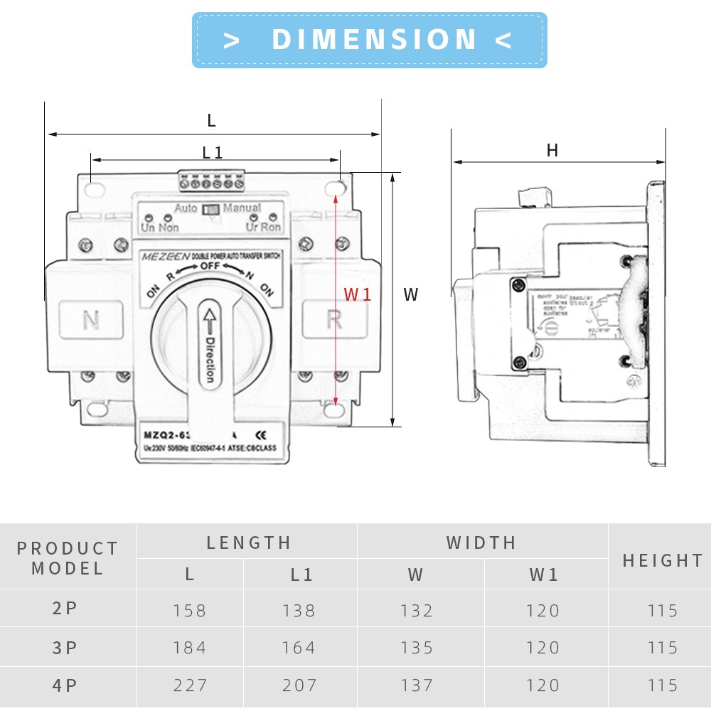 2P63A AC DC Load Auto Transfer Changeover Switch Automatic Manual ATS Generator Changeover Switch