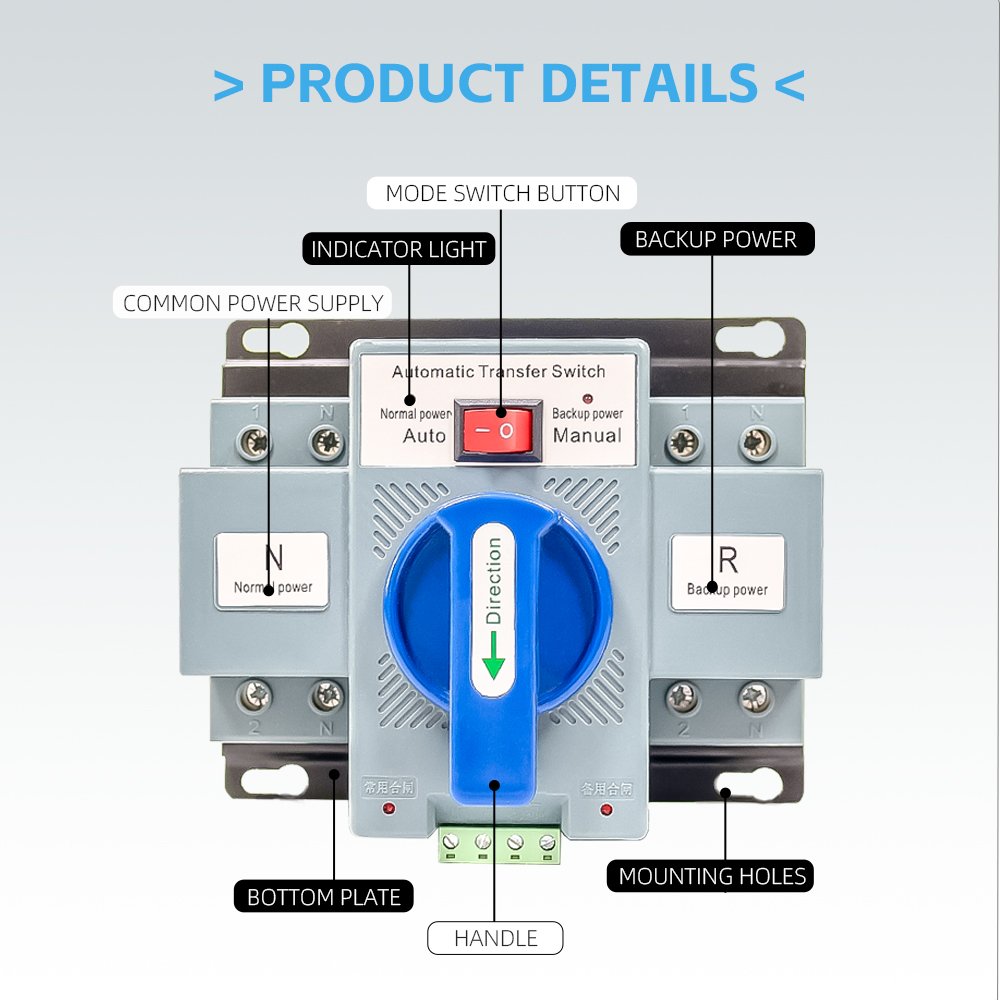 2P63A AC DC Load Auto Transfer Changeover Switch Automatic Manual ATS Generator Changeover Switch