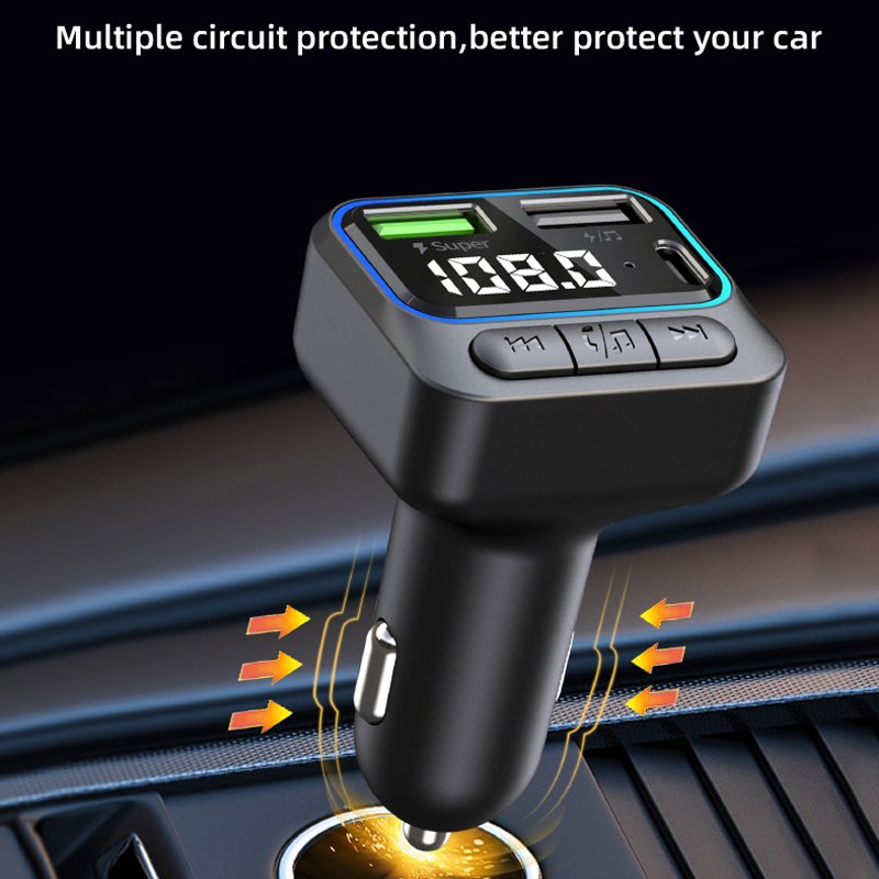 Car BT 5.3 FM Transmitter Dual USB Car Charger 22.5W Fast Charging Wireless Handsfree Call Audio Receiver MP3 Player TF Card