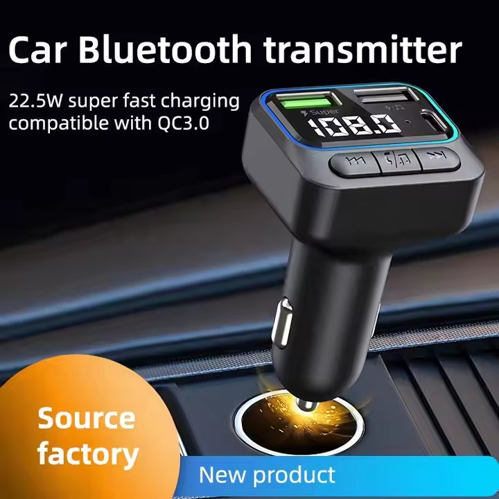 Car BT 5.3 FM Transmitter Dual USB Car Charger 22.5W Fast Charging Wireless Handsfree Call Audio Receiver MP3 Player TF Card