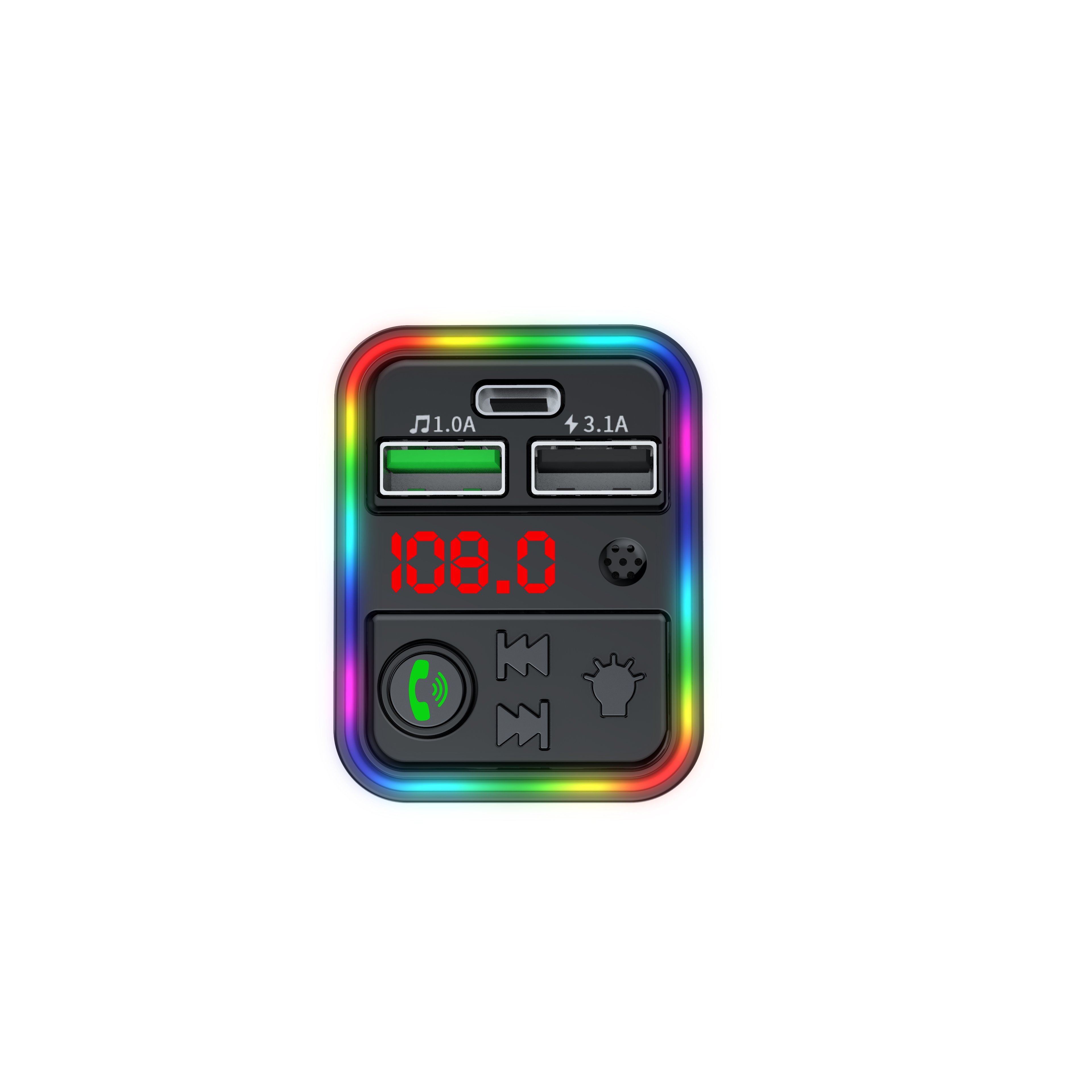 F18 FM Transmitter Car Quick Charger Dual USB Type C Fast Charging Bluetooth 5.0 Car Kit Audio MP3 Player FM Modulator