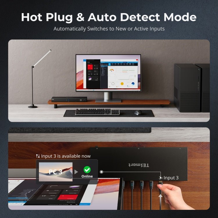 TESmart 8 Port KVM Switch Support 4K60HZ USB 2.0 Hot Plug Hot Key RS232 LAN Port Control EDID 8x1 HDMI Video Switcher