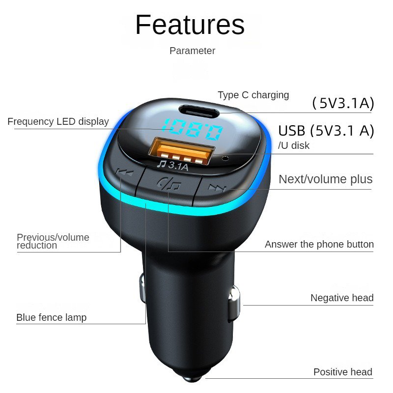 C33 Car Blue Tooth Music Adapter FM Transmitter Receiver Car Kit MP3 Audio Player Handsfree 3 a USB Fast Charger Car Accessories