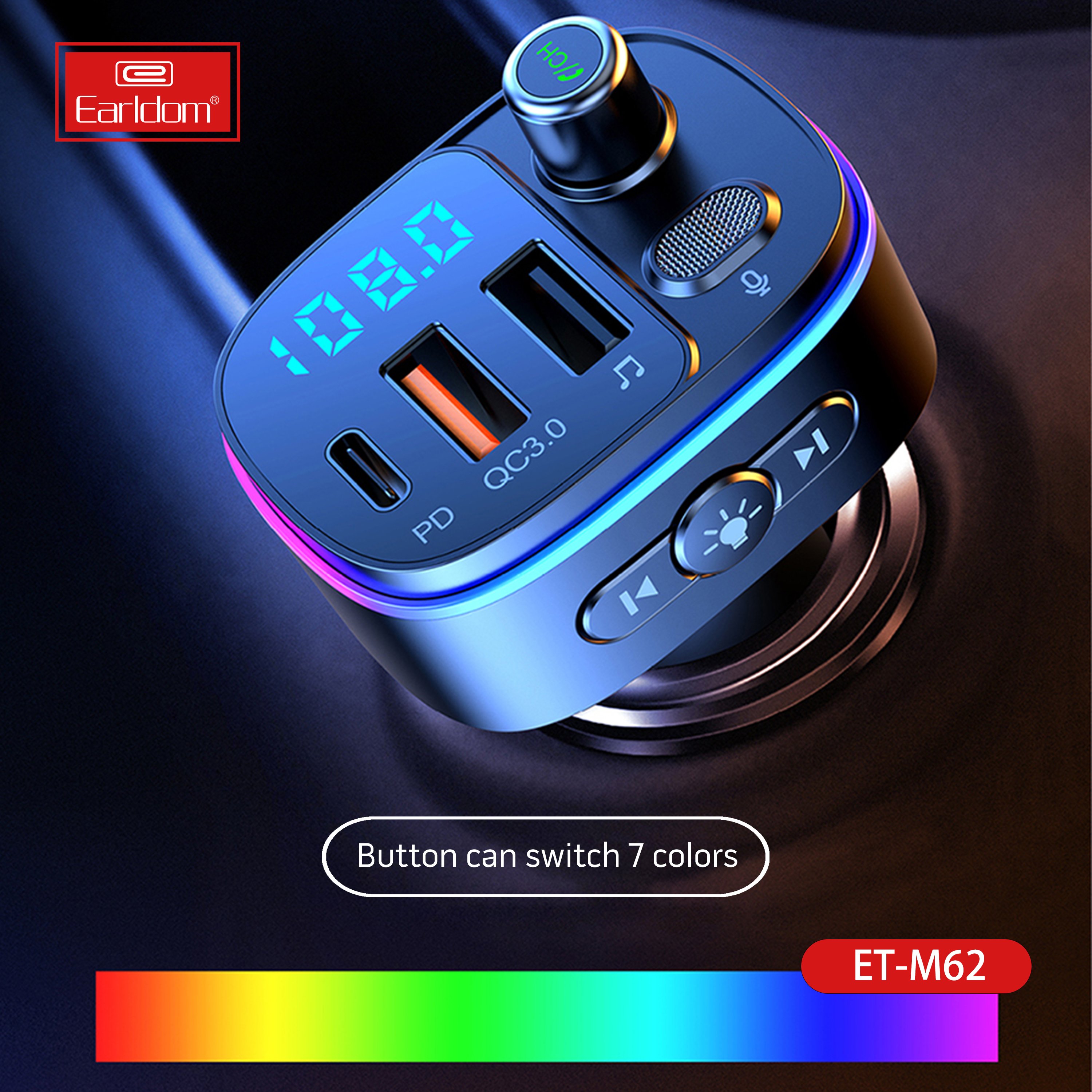 EARLDOM Car FM Transmitter MP3 Player Blue Tooth 5.0 with PD and Dual USB Quick Charging Ports QC3.0 Hands-Free Calling Car Kit