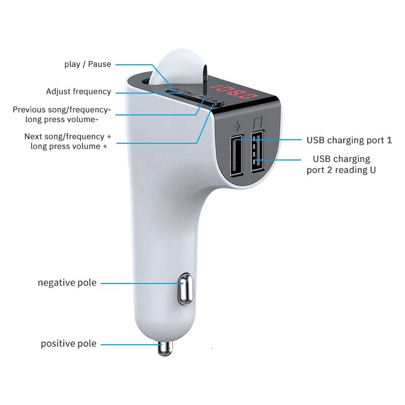 V14 Wireless Bluetooth Receiver Car Kit FM Transmitter Radio Adapter with BT Headset Handfree Earphone Kit