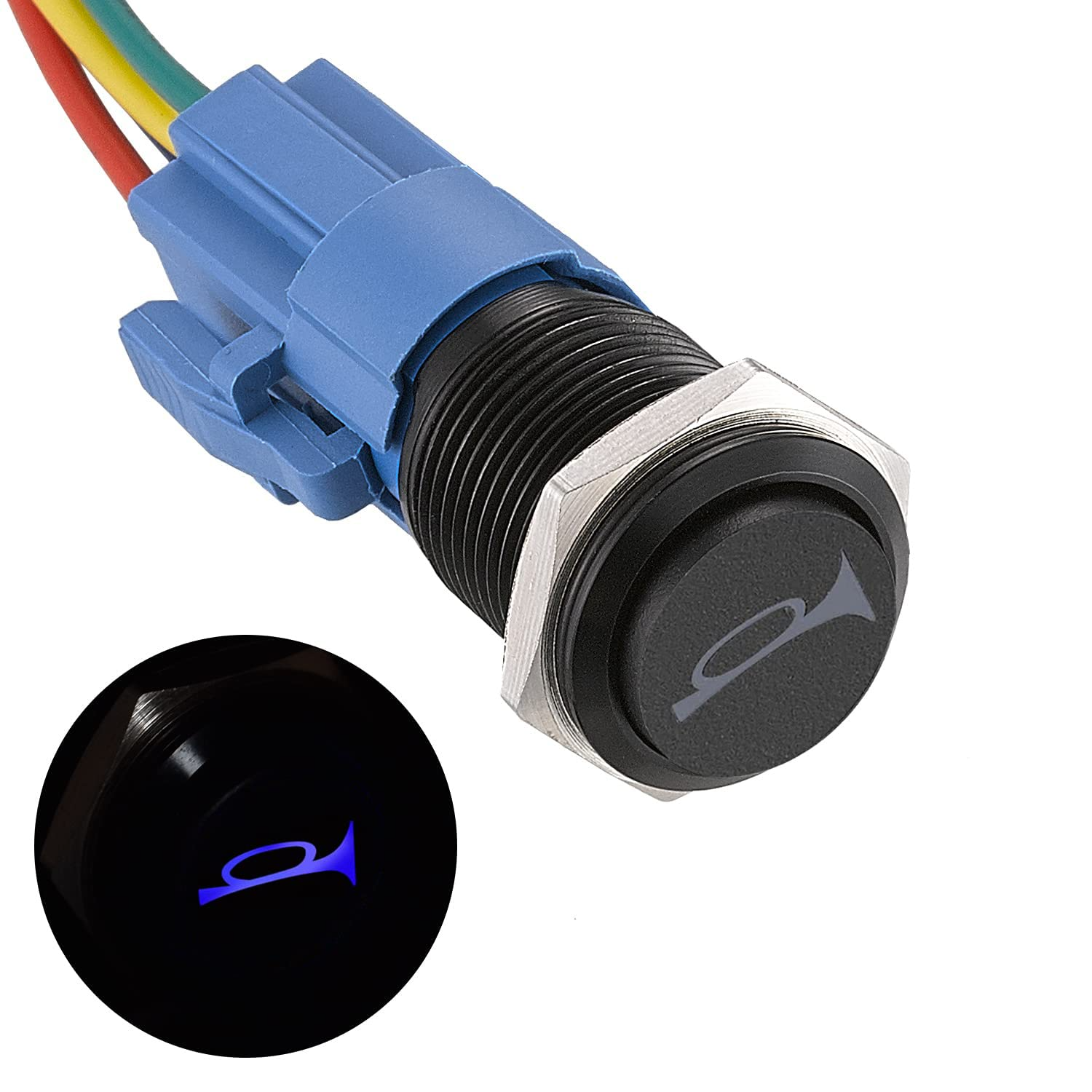 19mm 12V Momentary Speaker Horn Push Button Toggle Switch 3/4" Mounting Hole 1NO 1NC SPDT for Car Auto Motor Aluminium Alloy