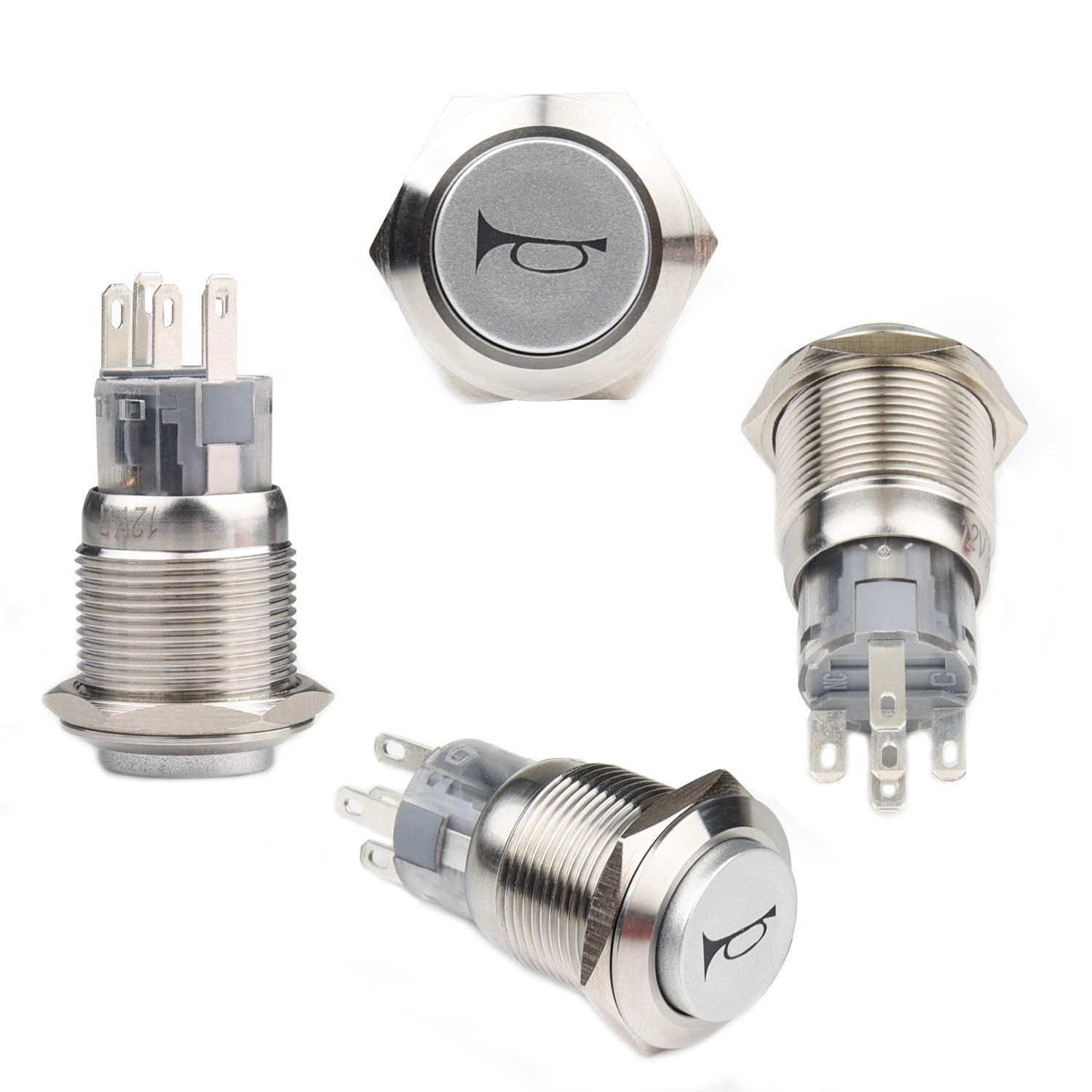 19mm 12V Momentary Speaker Horn Push Button Toggle Switch 3/4" Mounting Hole 1NO 1NC SPDT for Car Auto Motor Aluminium Alloy