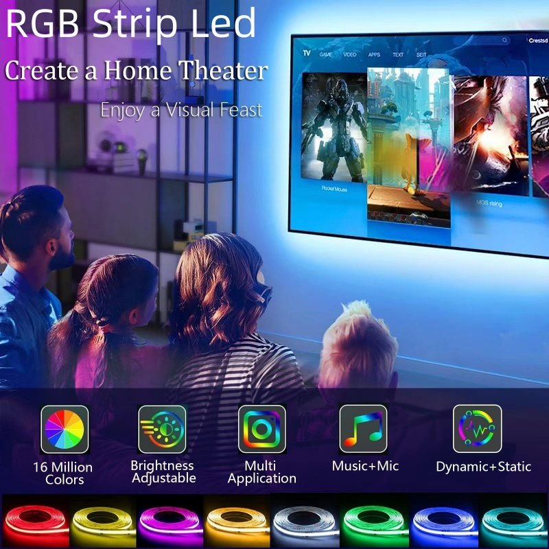 High Quality Smart RGB LED Strip Lights, Cob Light Strip TV Backlight Multicolor Address LED Strip, 10mm RVB 12V 24V LED Strip