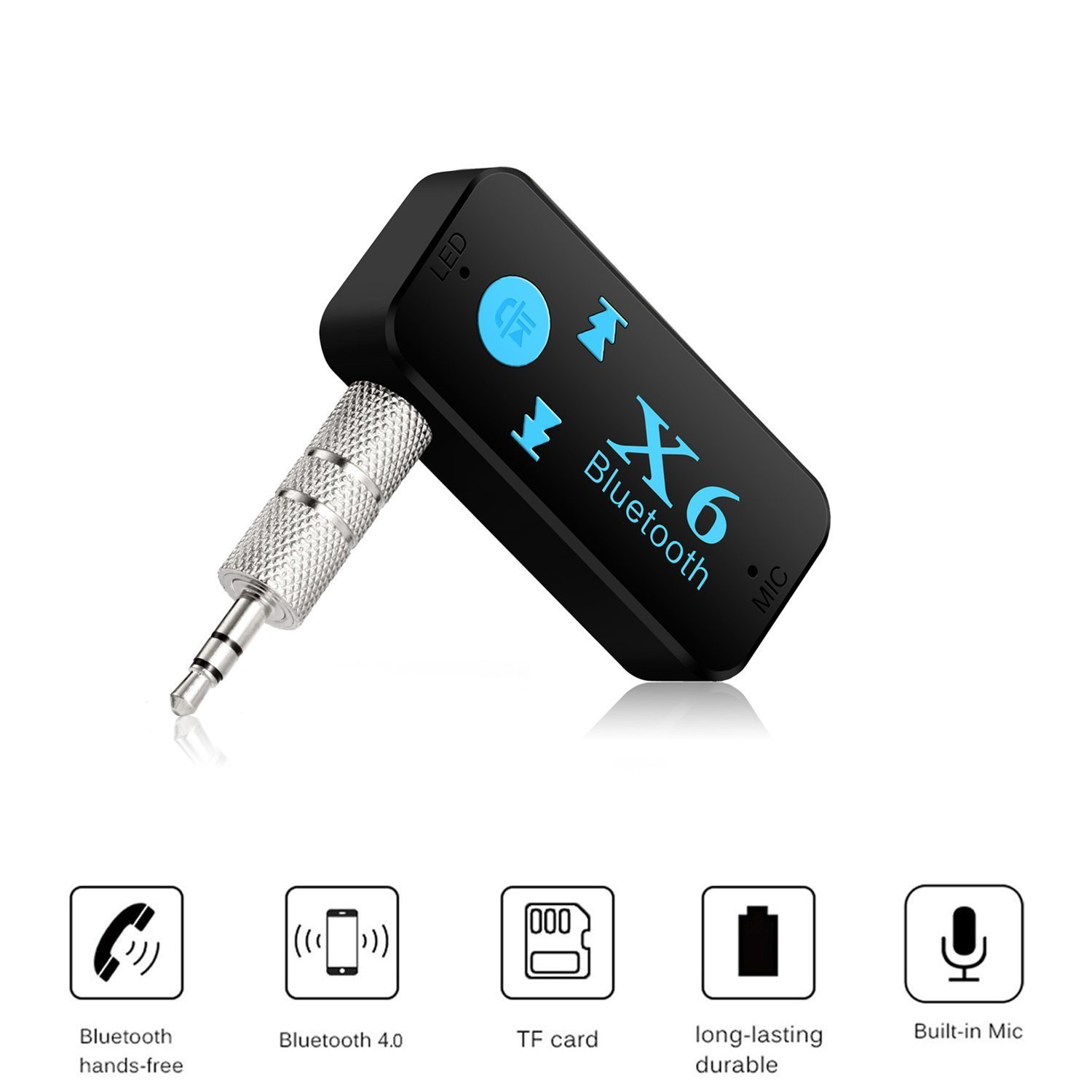 X6 4.1 EDR Bluetooths Bt 4.1V Wireless Aux Audio Receiver Adapter 3.5mm Handsfree Car Kit TF Card Play Music Receiver With MIC