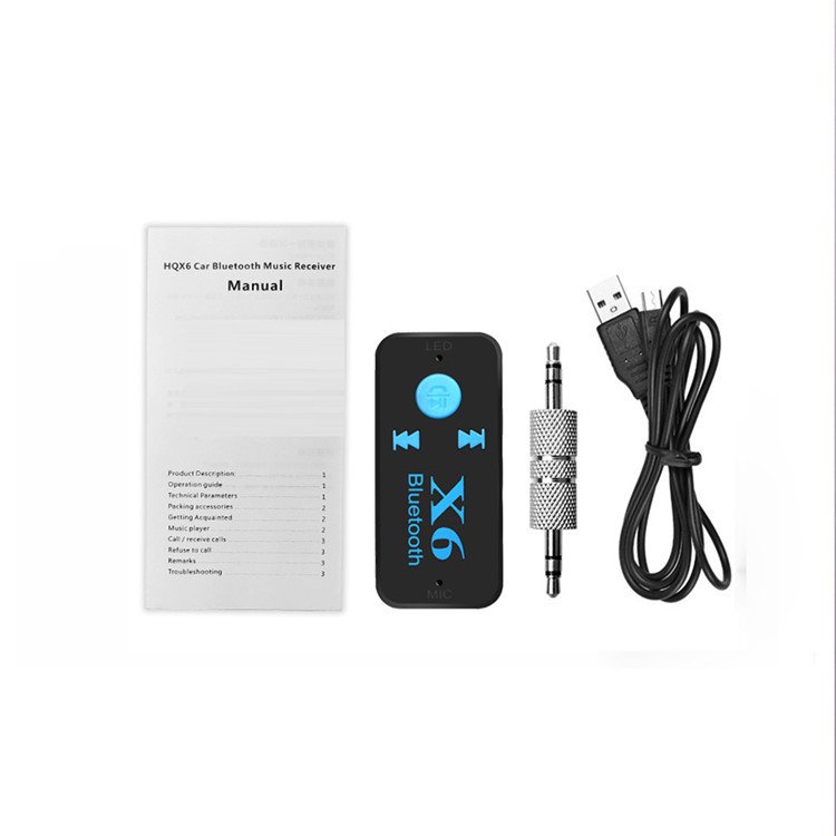 X6 4.1 EDR Bluetooths Bt 4.1V Wireless Aux Audio Receiver Adapter 3.5mm Handsfree Car Kit TF Card Play Music Receiver With MIC