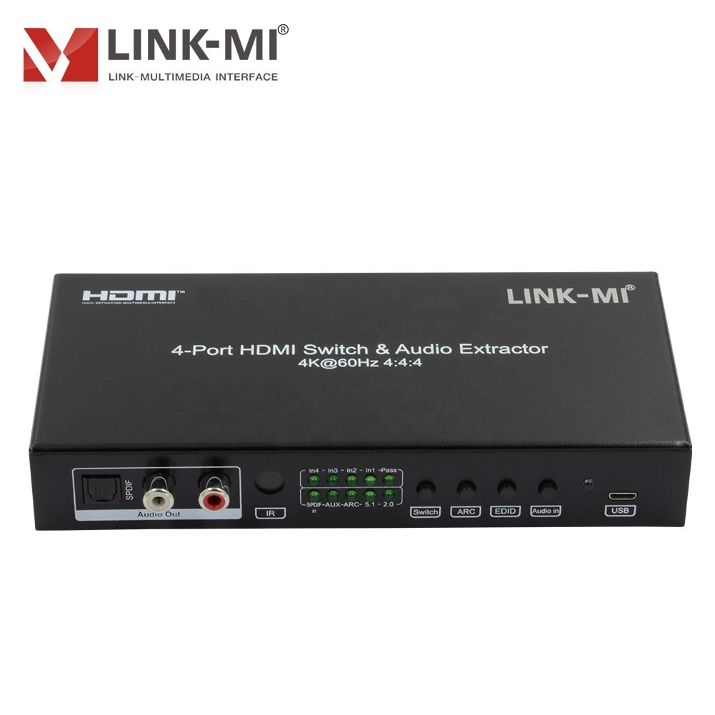 LINK-MI 4x1 HDMI 2.0 Switch Support 4K@60hz YUV4:4:4, HDCP 2.2, 18Gbps,CEC,ARC, HDR10 4 to 1 HDMI Switch With Audio Extraction