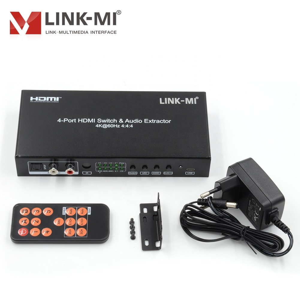 LINK-MI 4x1 HDMI 2.0 Switch Support 4K@60hz YUV4:4:4, HDCP 2.2, 18Gbps,CEC,ARC, HDR10 4 to 1 HDMI Switch With Audio Extraction