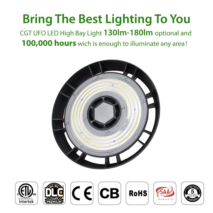 DLC List UFO Led High Bay Light with 60 90 120 Degree Reflector 150LM W 100W 150W 200W 240W Clear Black Premium Luminous Body