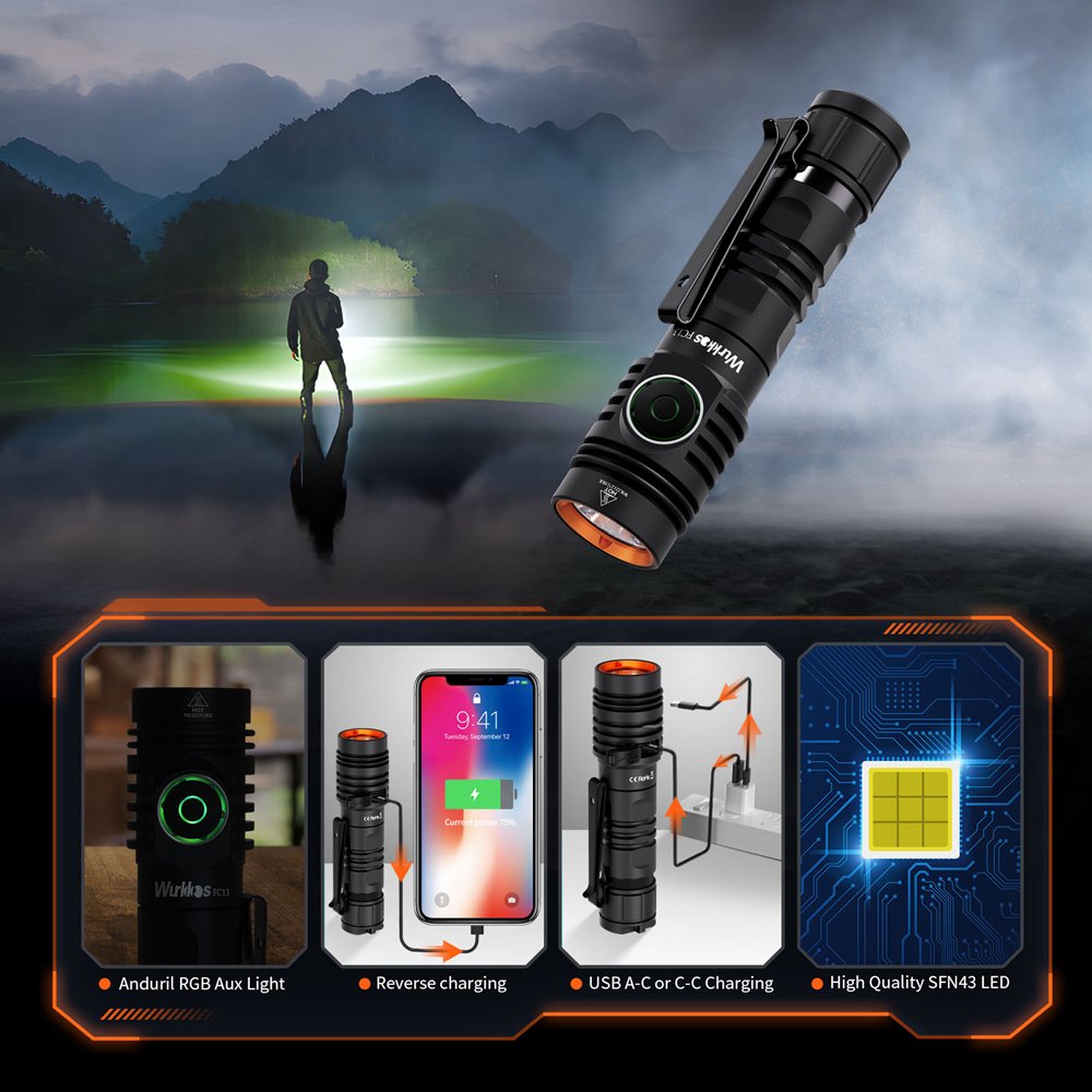 Wurkkos FC13 XHP50.2 LED 3400 Lumen Long Distance Hunting Rechargeable 18650 EDC Flashlight Tactical Torch Light