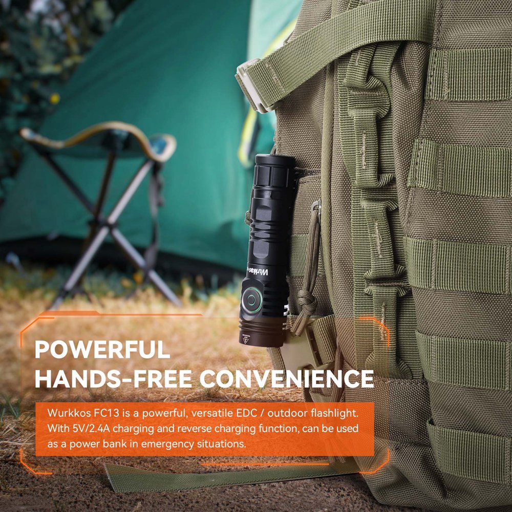 Wurkkos FC13 XHP50.2 LED 3400 Lumen Long Distance Hunting Rechargeable 18650 EDC Flashlight Tactical Torch Light
