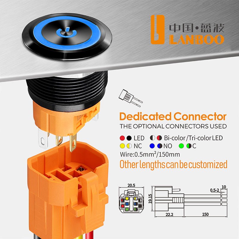 22mm 12v Illuminated Auto On-Off Connection Harness Electric Led Push Button Switch