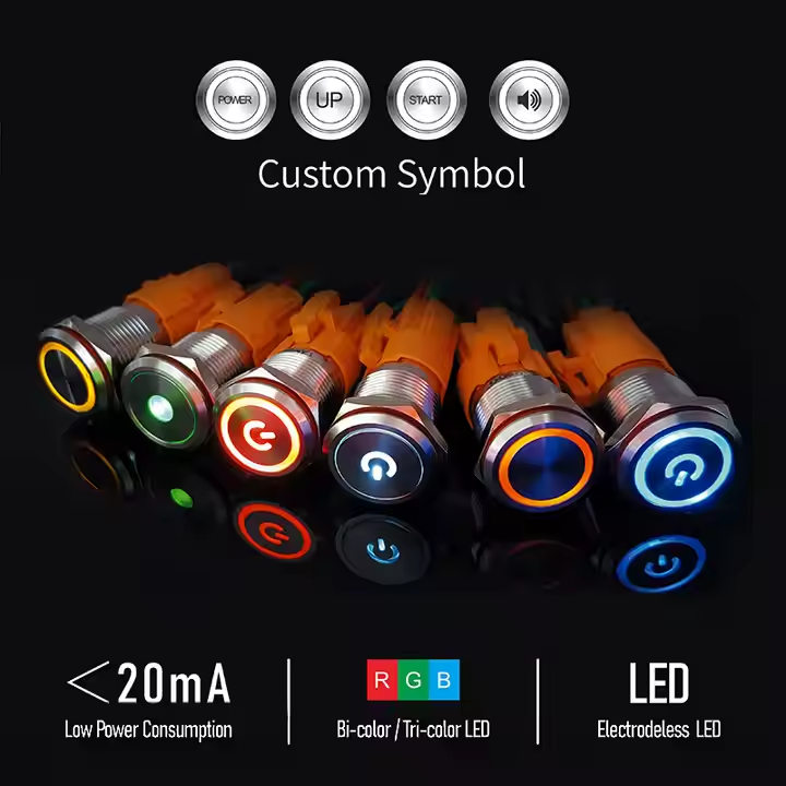 22mm 12v Illuminated Auto On-Off Connection Harness Electric Led Push Button Switch