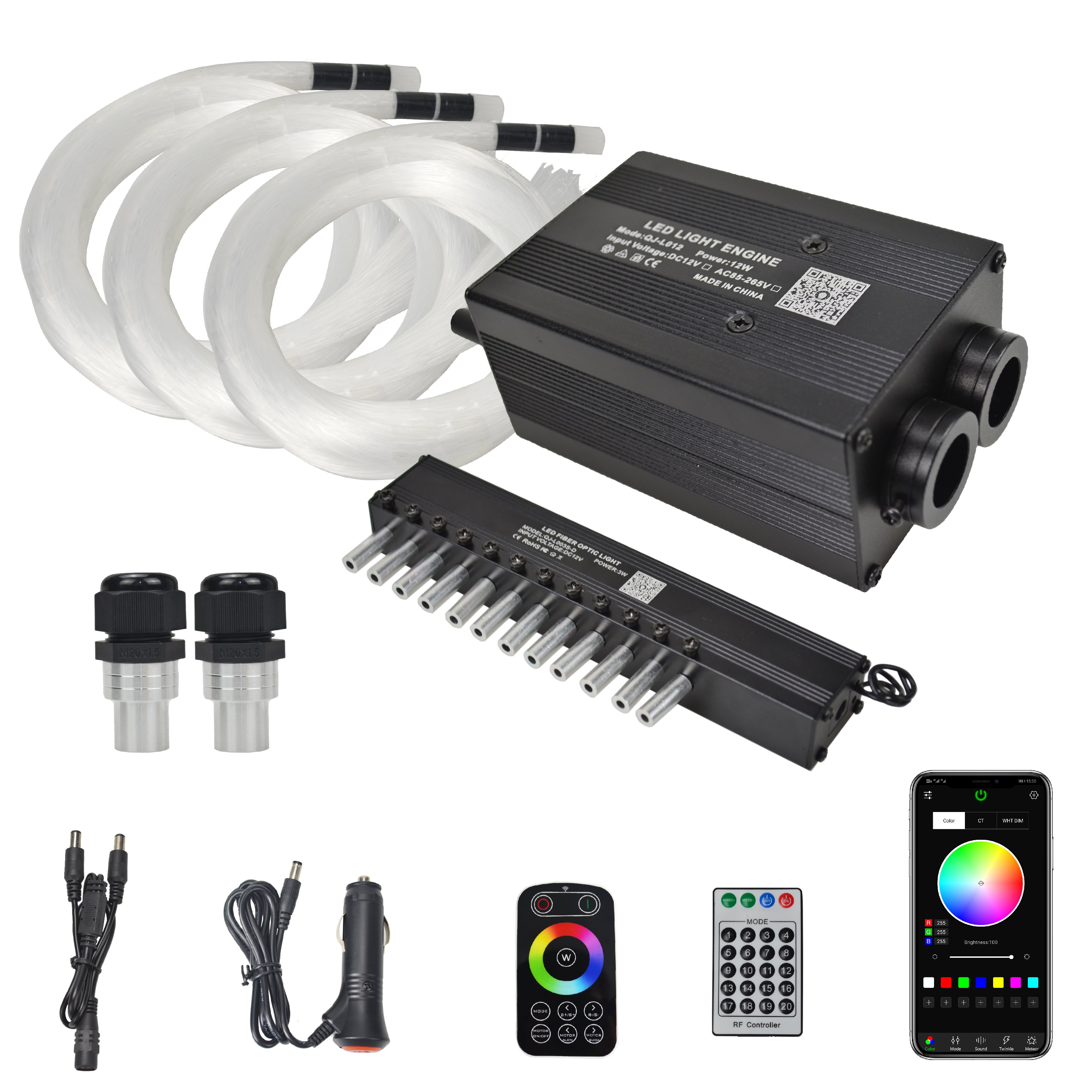12W bluetooth APP Double Connector Twinkle LED Ceiling Star Sky Touch Control Optic Fiber Light Car Roof Shooting Star Kit