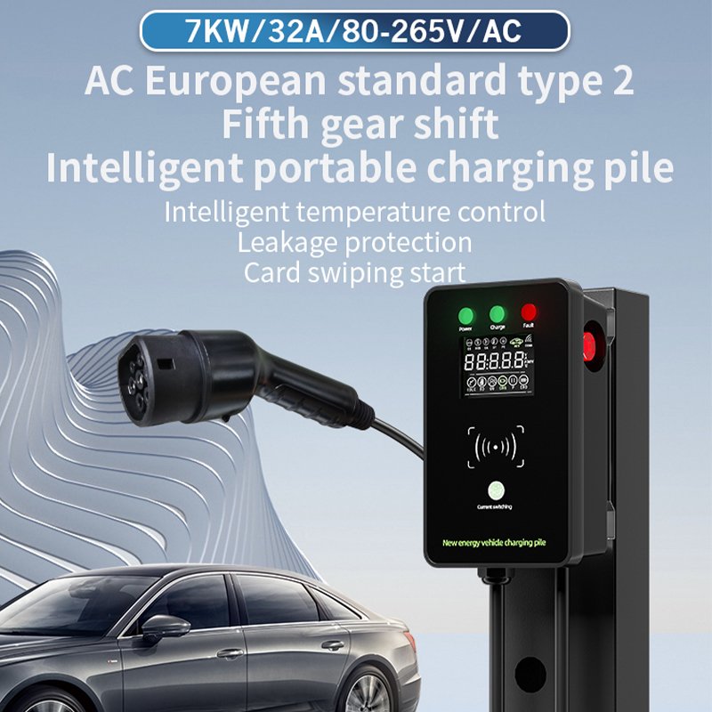 AC TYPE2 32A 7KW Display Screen Card Swipe to Start Ev Charger Ev Charger Ev Car Charger Station for Home Use