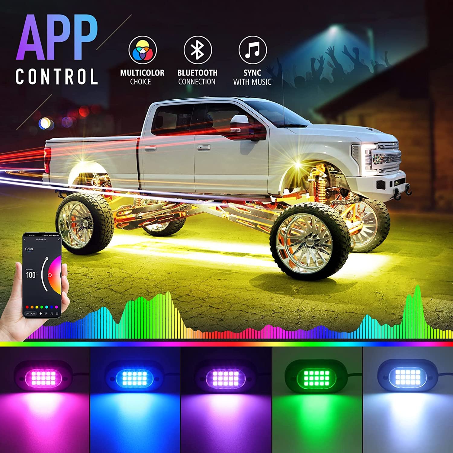 New Trending Waterproof IP68 LED Car Underglow Kit App RF Control for ATV RZR UTV SUV Off Road Boat RGB Car Rock Lights