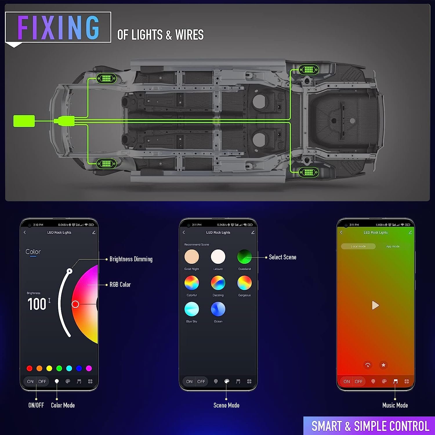 New Trending Waterproof IP68 LED Car Underglow Kit App RF Control for ATV RZR UTV SUV Off Road Boat RGB Car Rock Lights