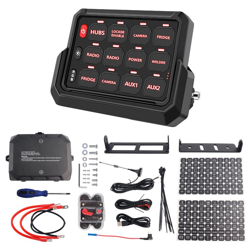 Wireless Switch Panel Automotive Marine 12V Switch Panel Adjustable RGB Color Brightness P1s 12Gang Switch Panel