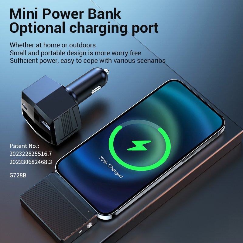 G728B QC3.0/PD2.0 Type-C/USB 65W Mini Portable Power Bank Cell Phone Charger for Car 12v Cigarette