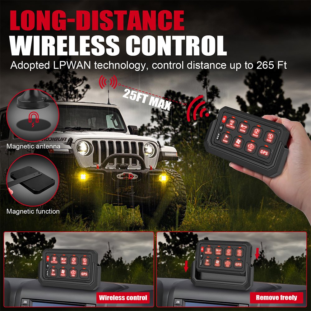 Universal 12V 24V Car Switch Panel 12 Gang Automotive Switch Panel Wireless Remote Lights Auto Switches for Cars