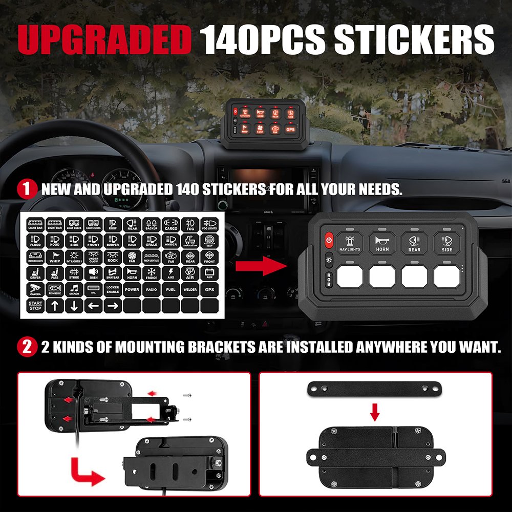 Universal 12V 24V Car Switch Panel 12 Gang Automotive Switch Panel Wireless Remote Lights Auto Switches for Cars