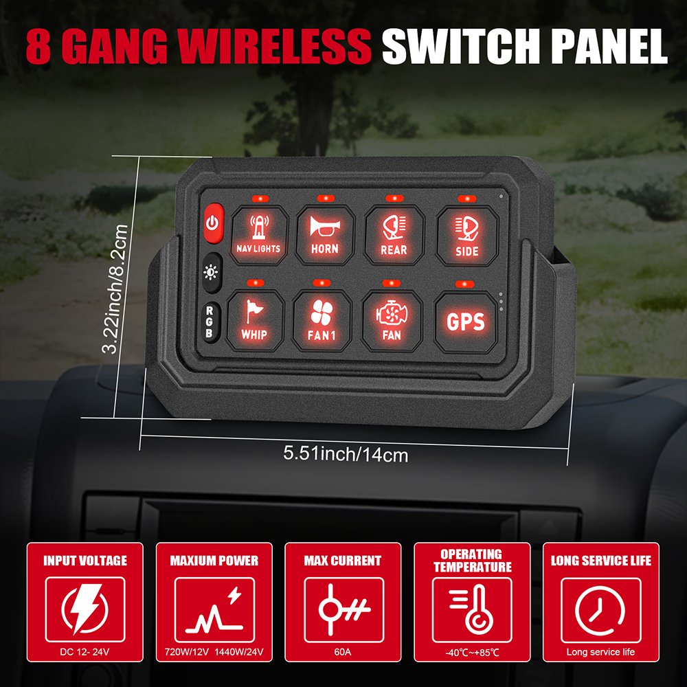 Universal 12V 24V Car Switch Panel 12 Gang Automotive Switch Panel Wireless Remote Lights Auto Switches for Cars