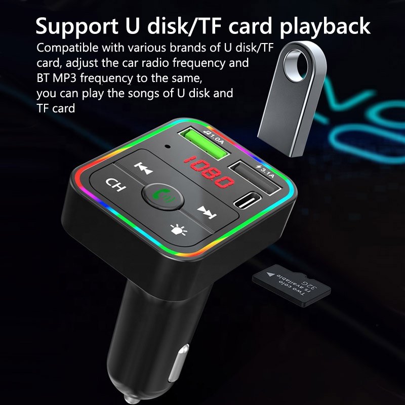 Stock BT Double USB Typ c Port Car Chargeur Wireless Kit Fm Transmitter Car Setup Mp3 Radio Usb Player Car Mp3