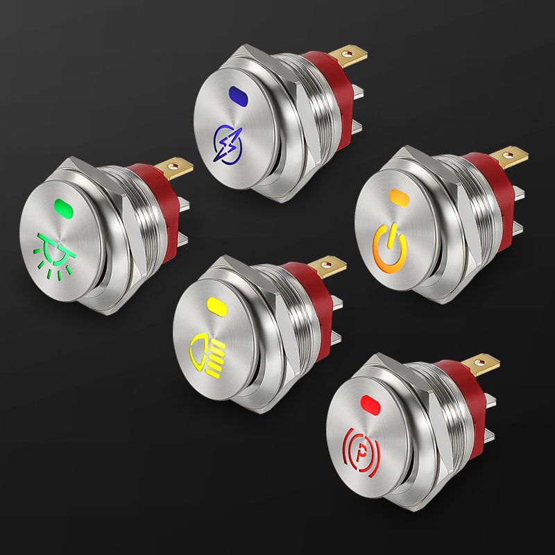 Stainless Steel Latching LED Illuminated Car RV Auto Boat Dashboard Metal Button Power Switches 12-24V