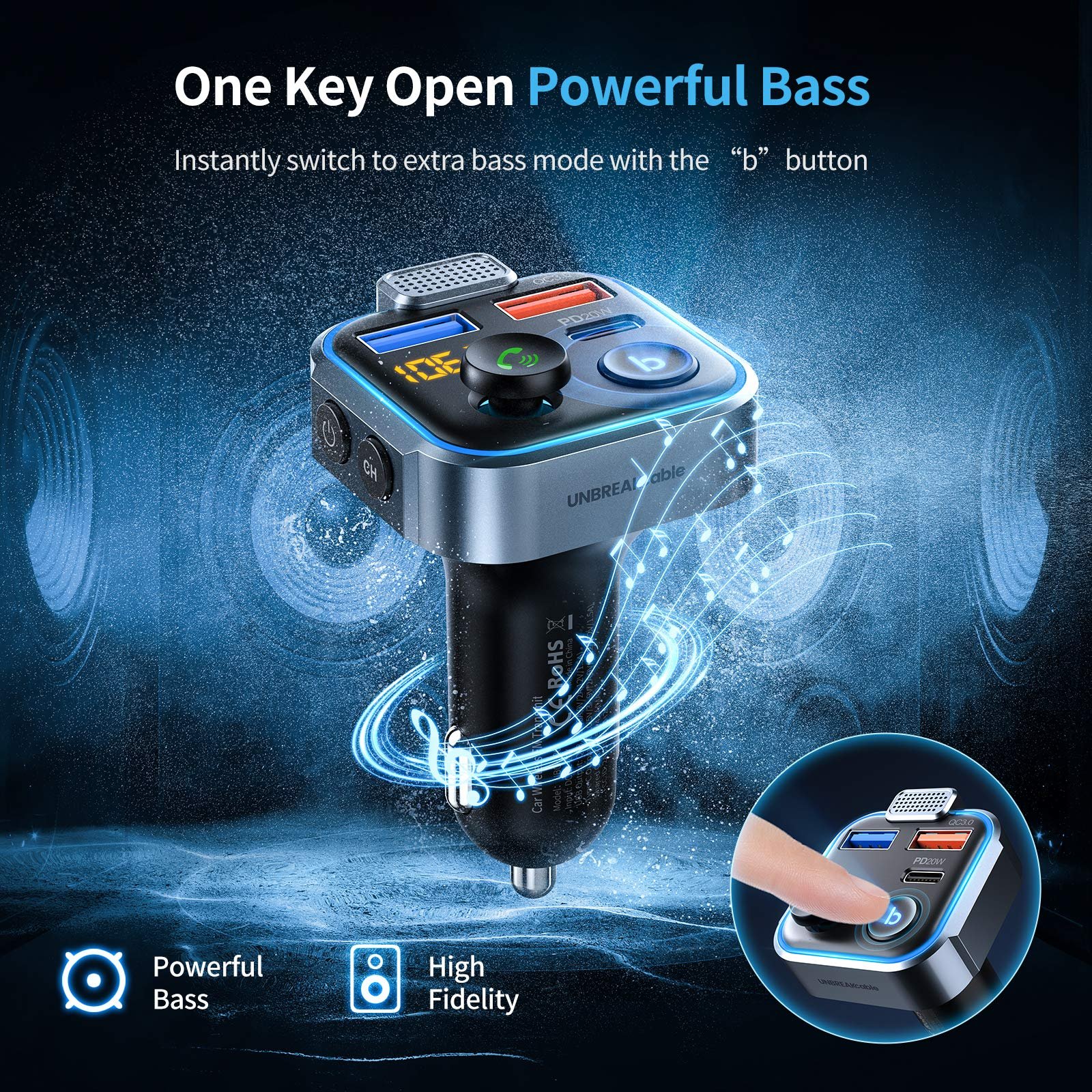 Hot Sale Bluetooth Car Kit Bluetooth Car Adapter MP3 Music Player Hifi Bass Wireless FM Bluetooth Transmitter for Car