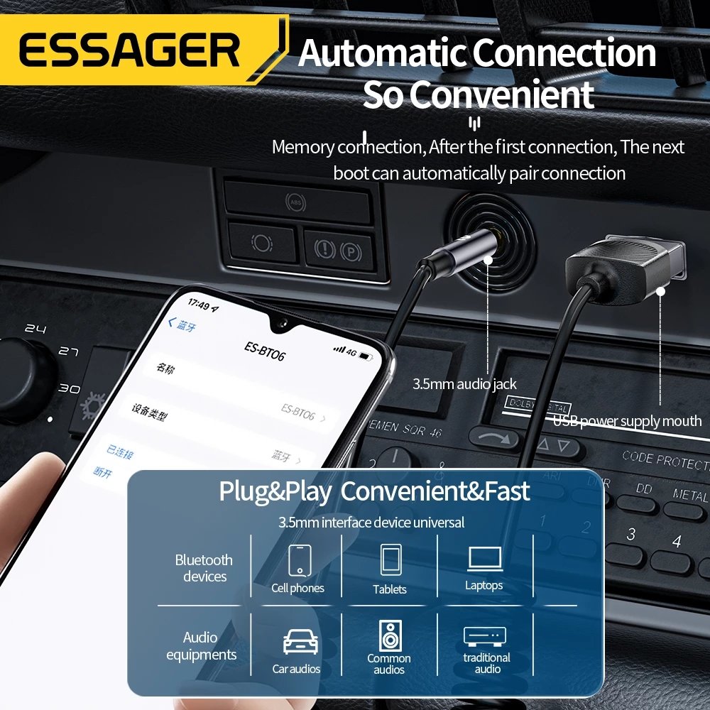 Esager USB Blue-tooth Aux Adapter Dongle USB to 3.5mm Jack Audio Wireless Handsfree Kit for Car Stereo Receiver USB Transmitter