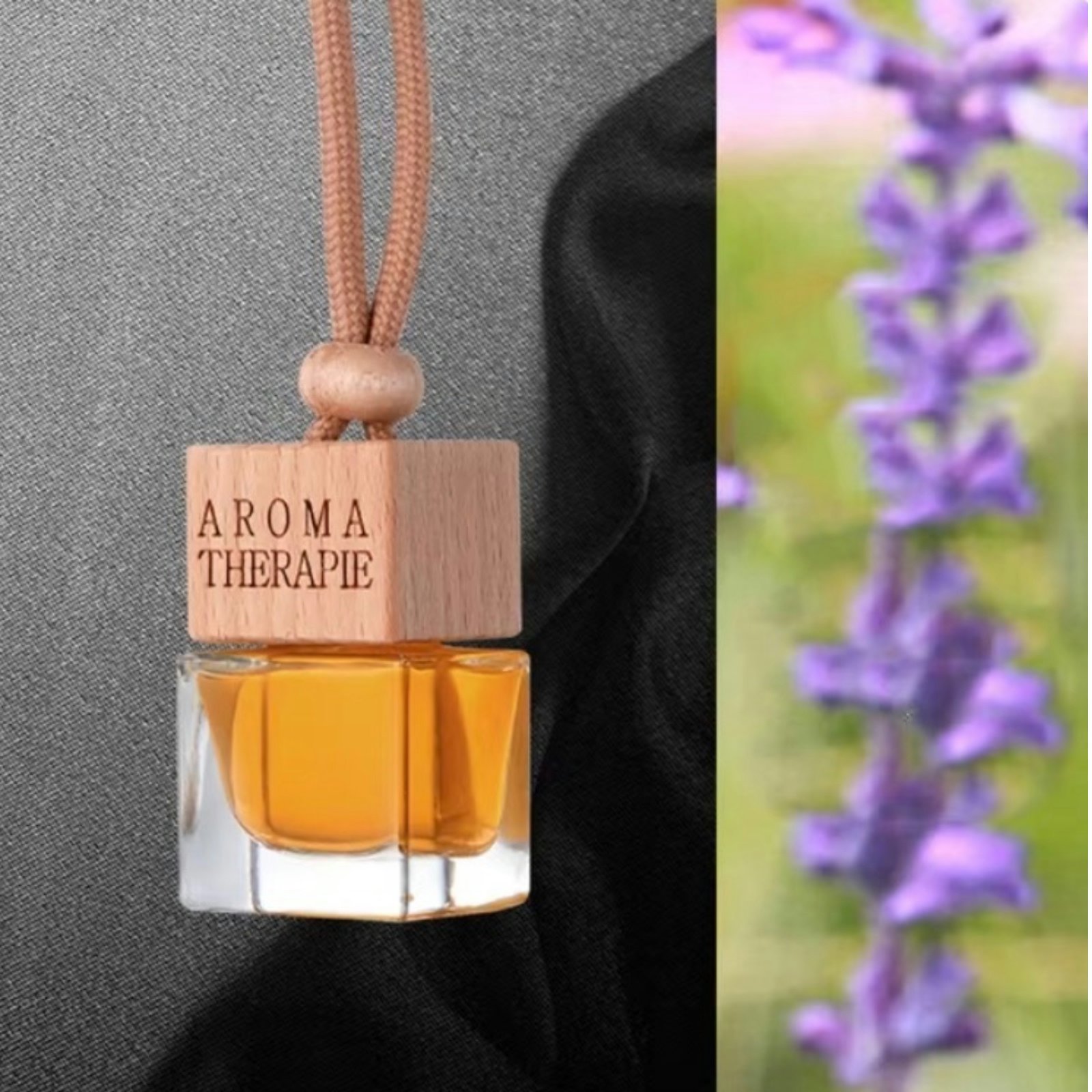 Car Fragrance Pendant Perfume Oil Diffuser Air Freshener High-End Rearview Mirror Pendant Car Use Square Shaped Bottle Wood