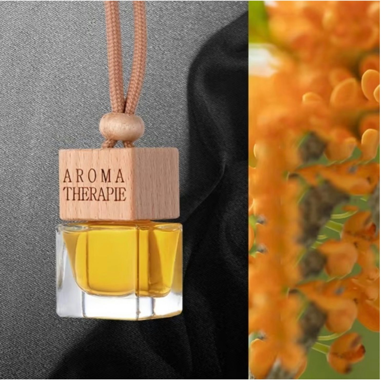 Car Fragrance Pendant Perfume Oil Diffuser Air Freshener High-End Rearview Mirror Pendant Car Use Square Shaped Bottle Wood
