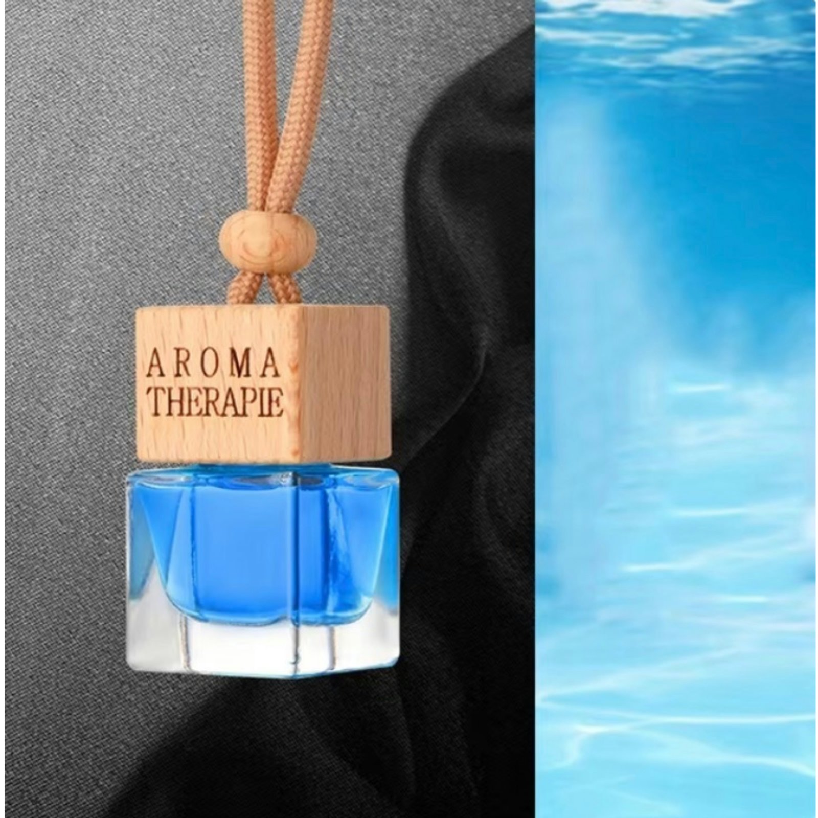 Car Fragrance Pendant Perfume Oil Diffuser Air Freshener High-End Rearview Mirror Pendant Car Use Square Shaped Bottle Wood