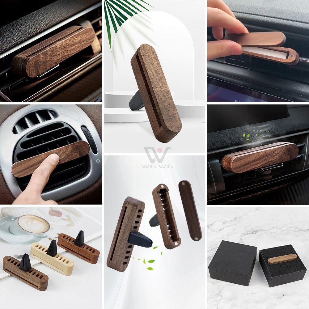 Handmade Wood Car Diffuser Luxury Wooden Fragrance Air Car Diffuser Vent Clip Refilling Scent Sticks Customized Logo Scent