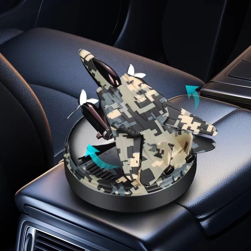 Camouflage fighter model solar rotating aromatherapy car decoration car aromatherapy