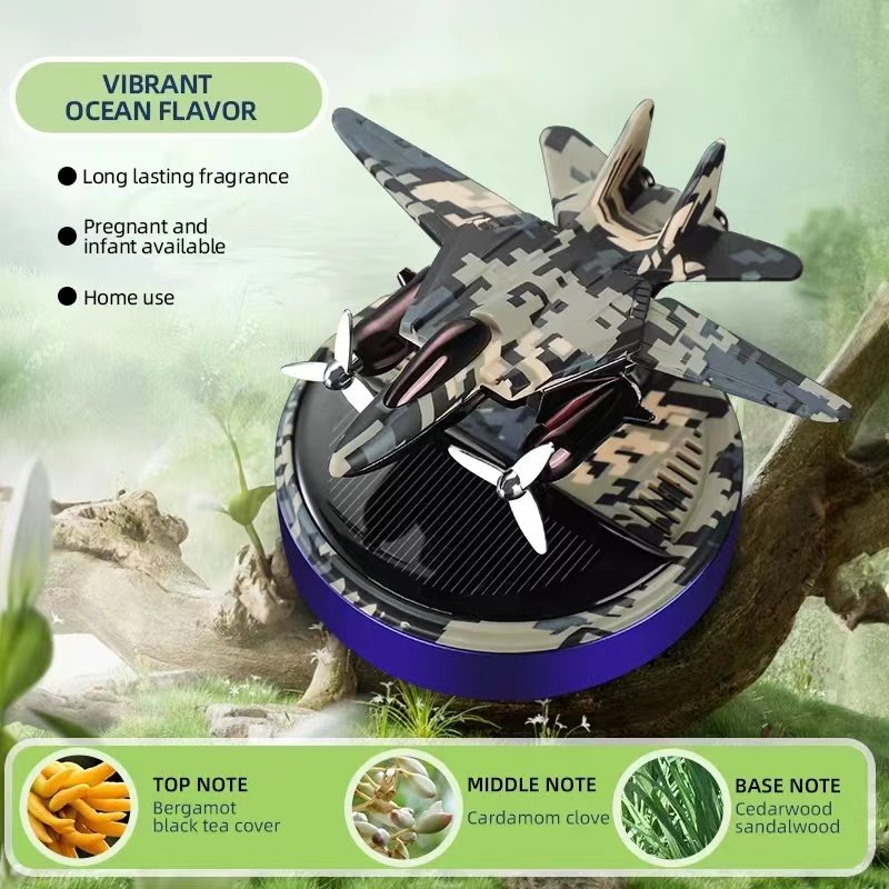 Camouflage fighter model solar rotating aromatherapy car decoration car aromatherapy