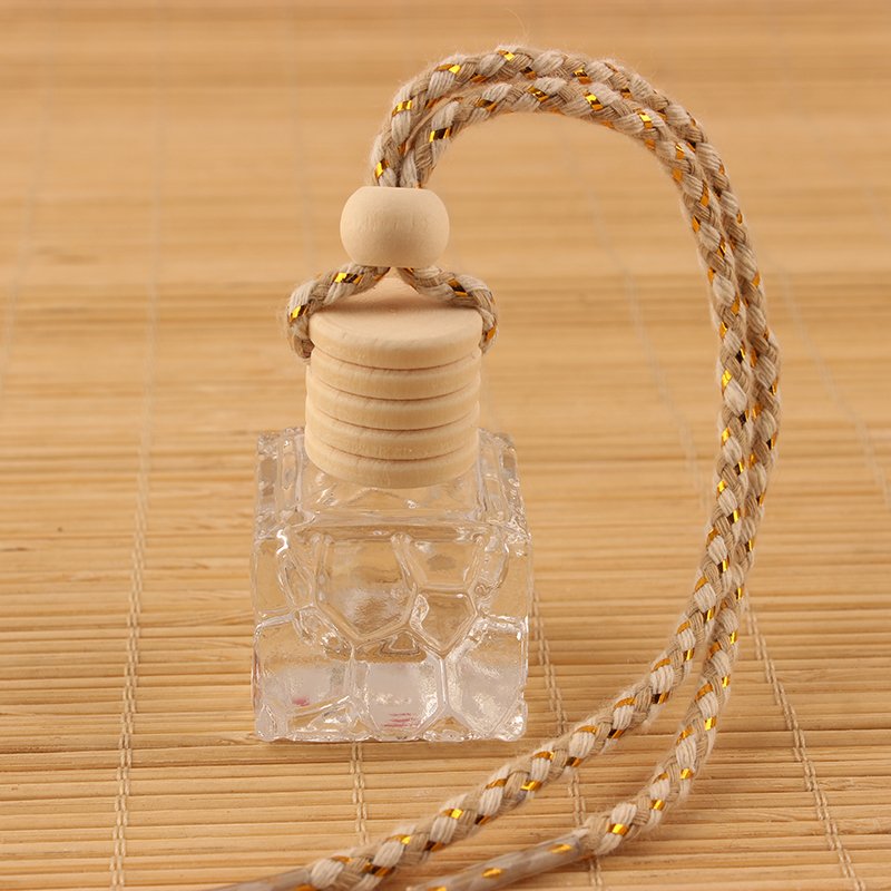 Suspended glass car diffuser bottle Air freshener perfume Glass fragrance car diffuser bottle with wooden cover